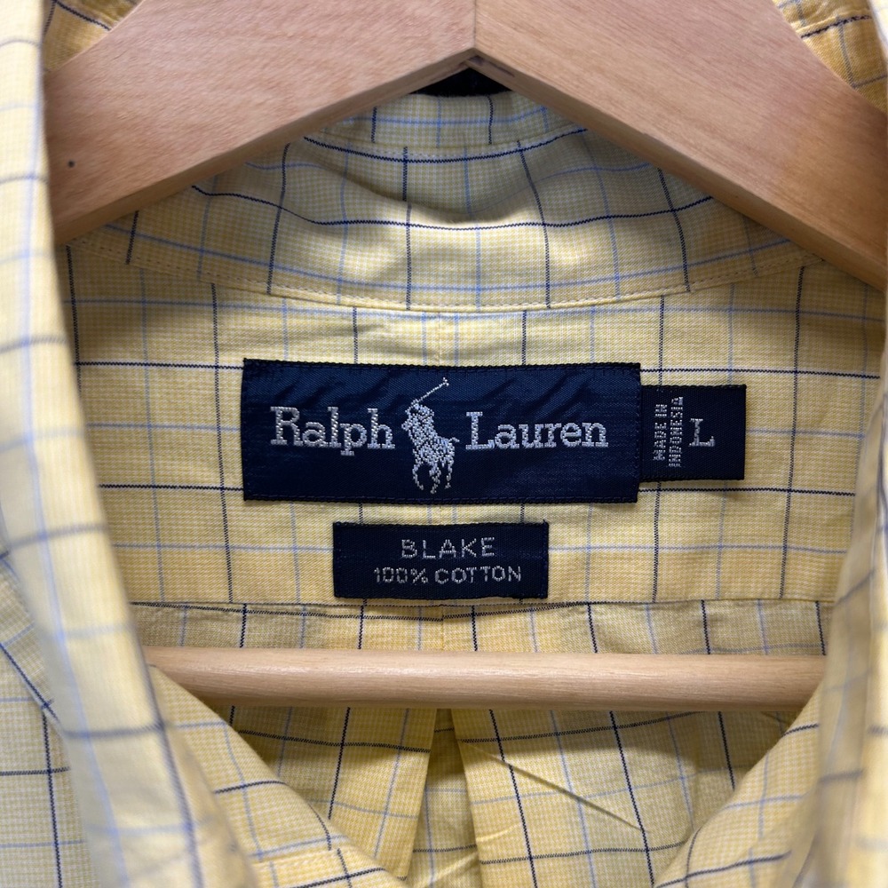 Ralph Lauren Blake Mens Large Yellow Windowpane Check Short Sleeve Shirt - Picture 4 of 6